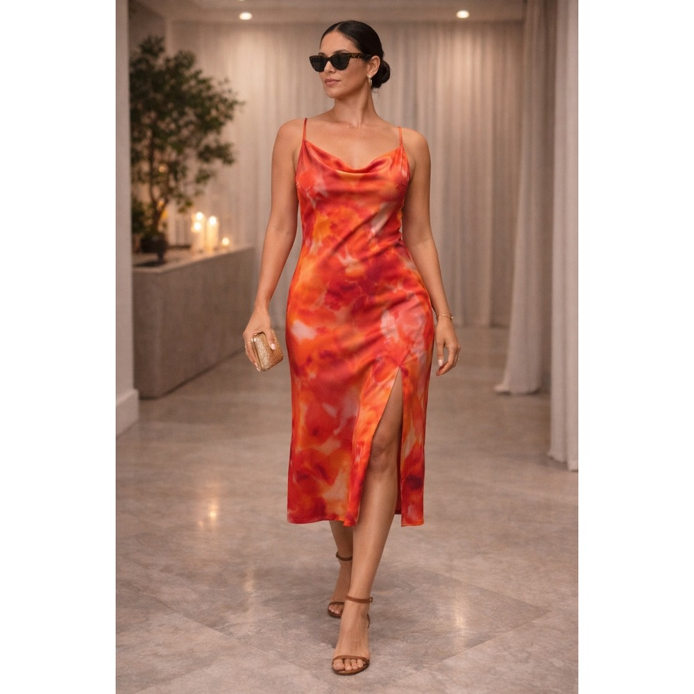 NA-KD Orange Tie‎ Dye Midi Dress size 12